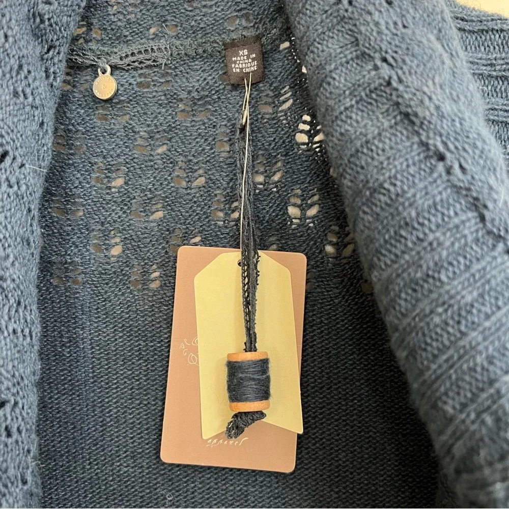 Anthropologie Scalloped Flutter Cardigan in Teal, Size XS - Picture 3 of 6